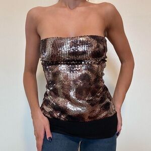Wet Seal Sequin Strapless Crop Top - Black and Brown